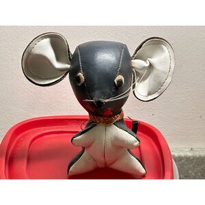 Dakin Leather Mouse Big Ears Hand-Stitched Details Collar Sawdust filling Vtg